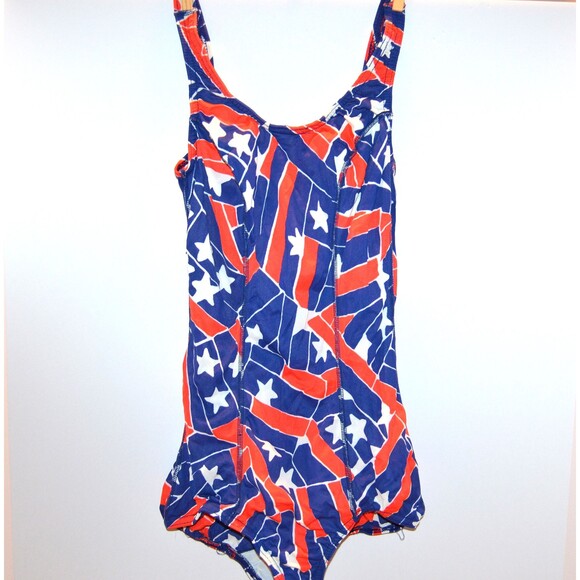 Vintage Swim Suit Red White Blue One Piece - Picture 1 of 5